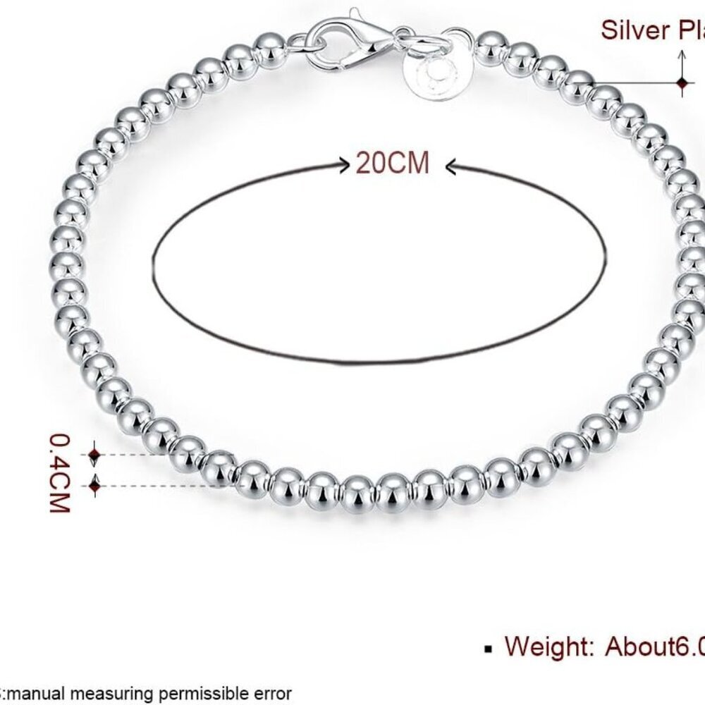 Luxurious Sterling Silver 4MM Bead Bracelet - Perfect Gift for Loved Ones - Picture 2 of 4